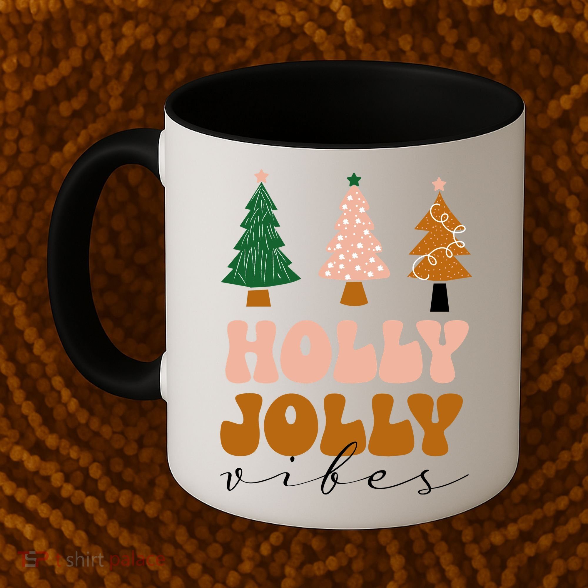 Holly Jolly Vibes Retro Groovy Coffee Mug