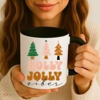 Holly Jolly Vibes Retro Groovy Coffee Mug thumb 3