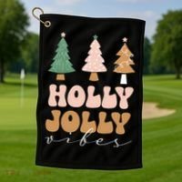 Holly Jolly Vibes Retro Groovy Golf Towel thumb 1
