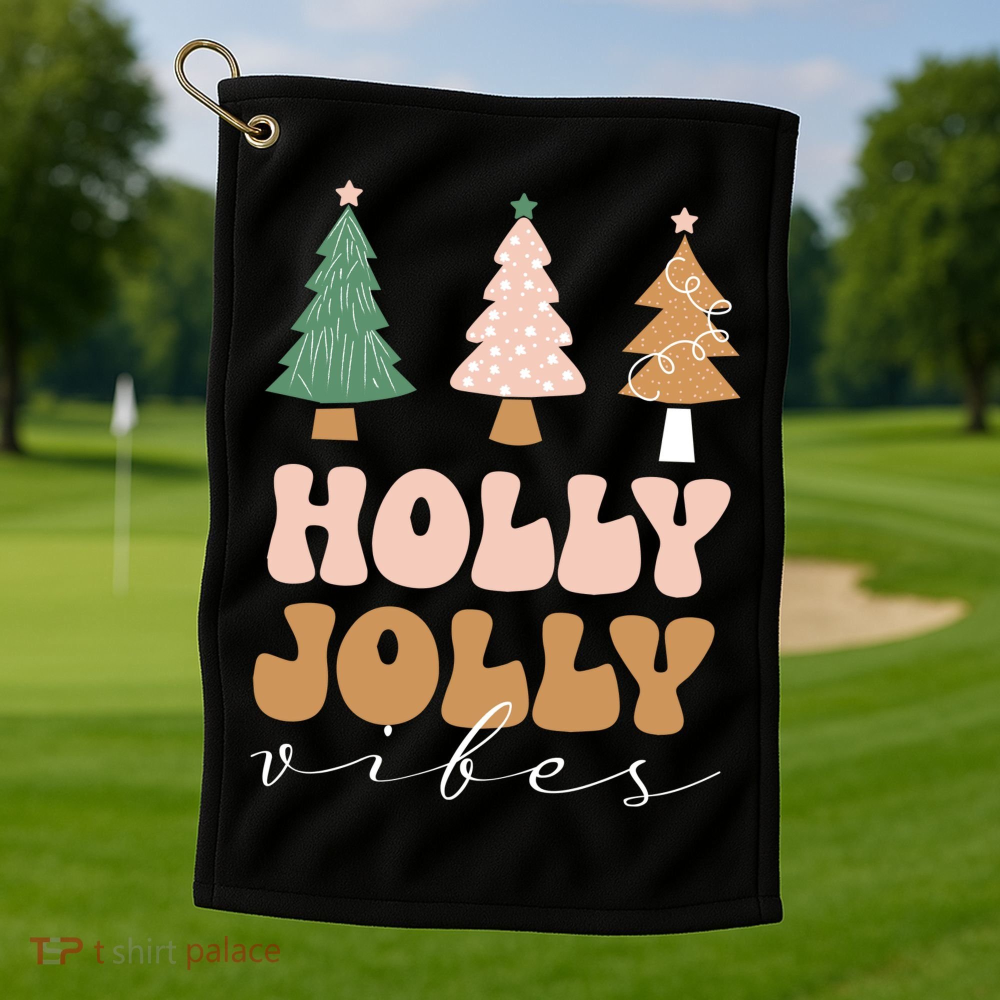 Holly Jolly Vibes Retro Groovy Golf Towel