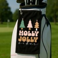 Holly Jolly Vibes Retro Groovy Golf Towel thumb 2