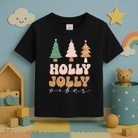 Holly Jolly Vibes Retro Groovy Toddler T-Shirt thumb 3