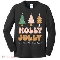 Holly Jolly Vibes Retro Groovy Kids Long Sleeve Shirt thumb 0