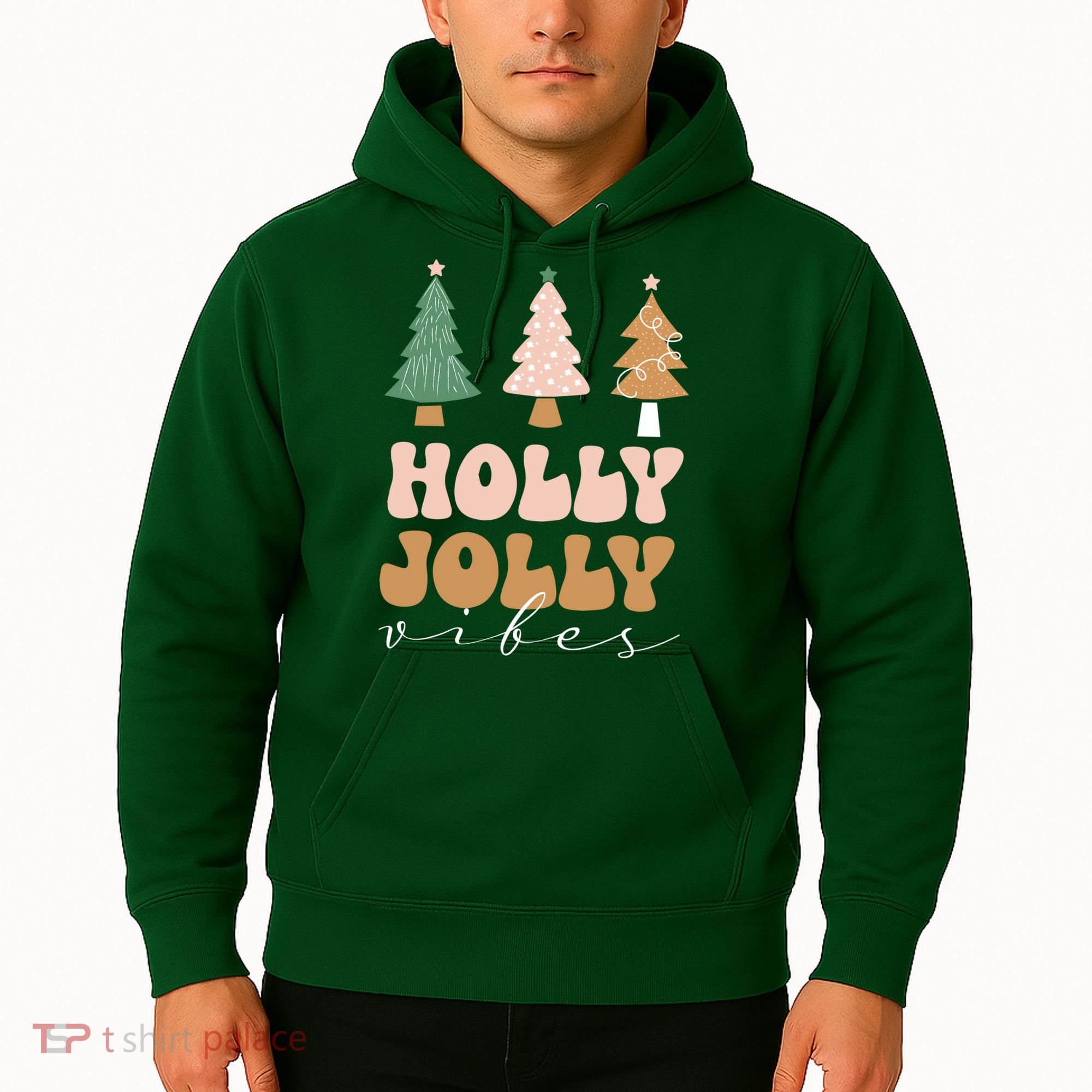 Holly Jolly Vibes Retro Groovy Hoodie