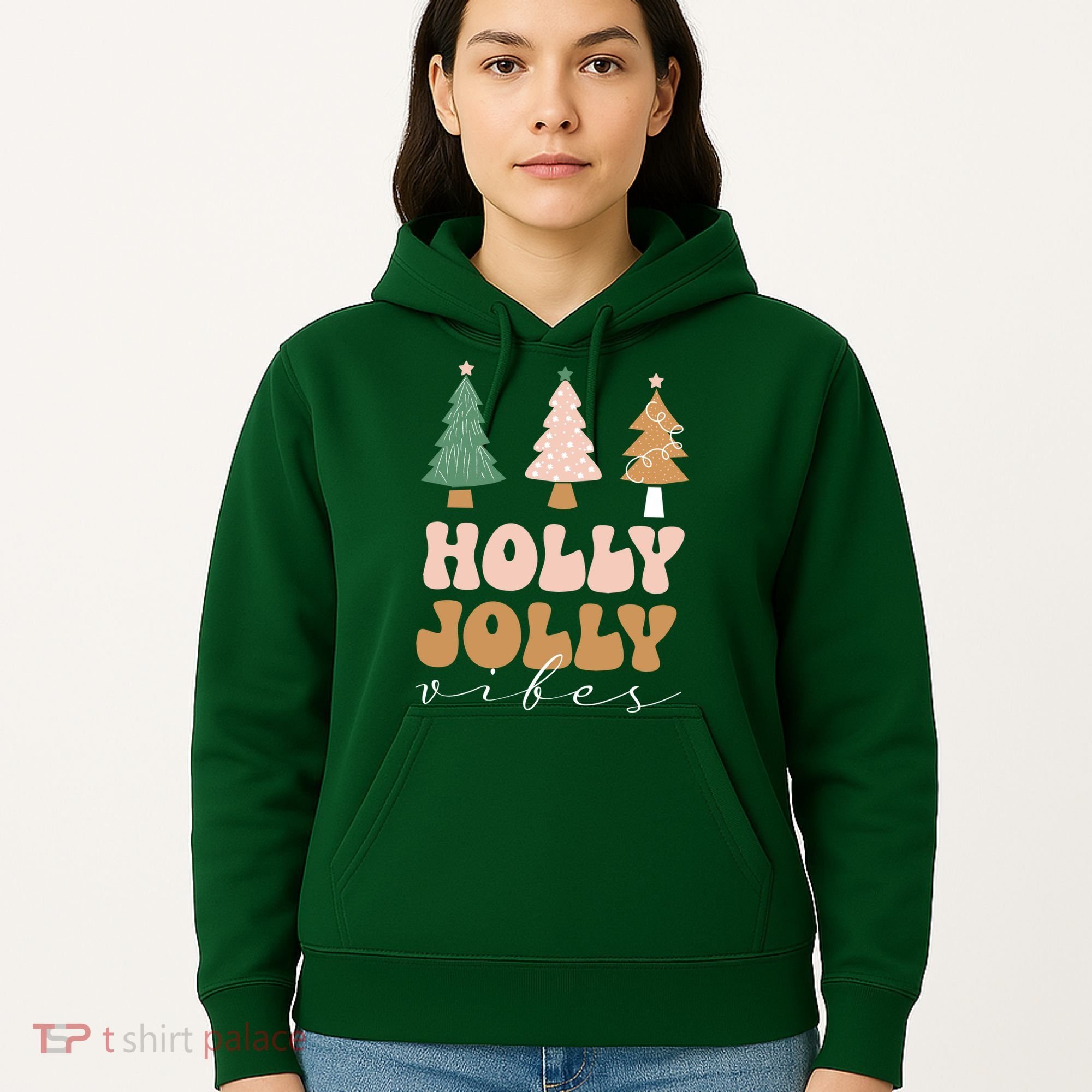 Holly Jolly Vibes Retro Groovy Hoodie