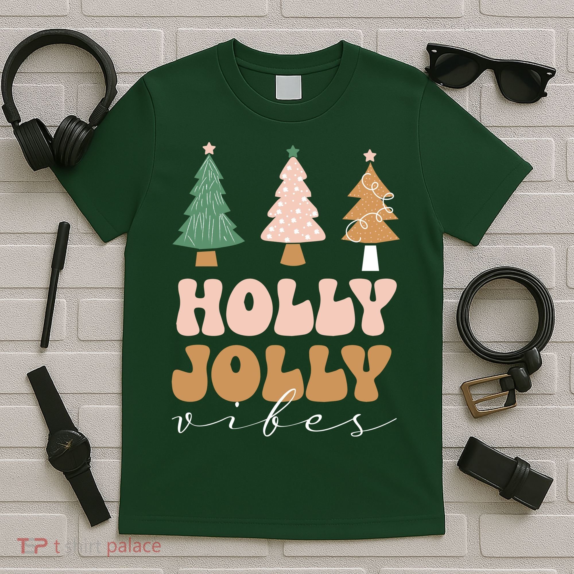 Holly Jolly Vibes Retro Groovy T-Shirt