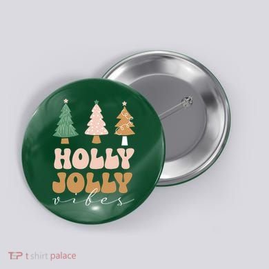 Holly Jolly Vibes Retro Groovy Button
