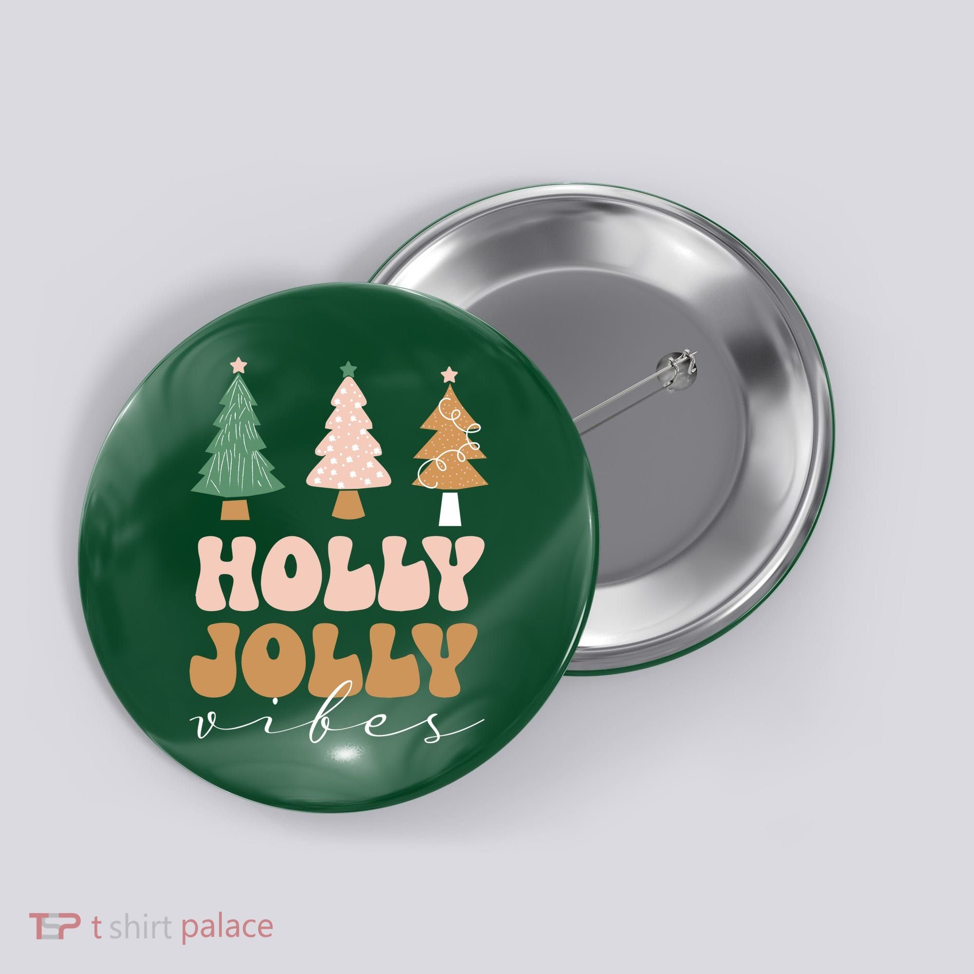 Holly Jolly Vibes Retro Groovy Button
