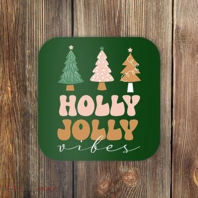 Holly Jolly Vibes Retro Groovy Coaster