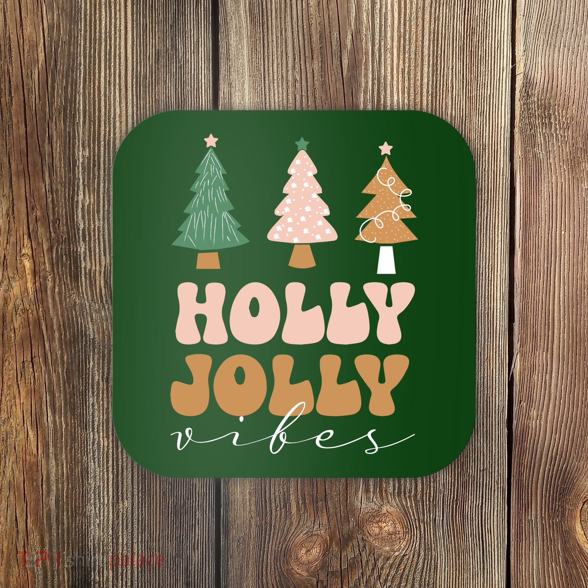 Holly Jolly Vibes Retro Groovy Coaster