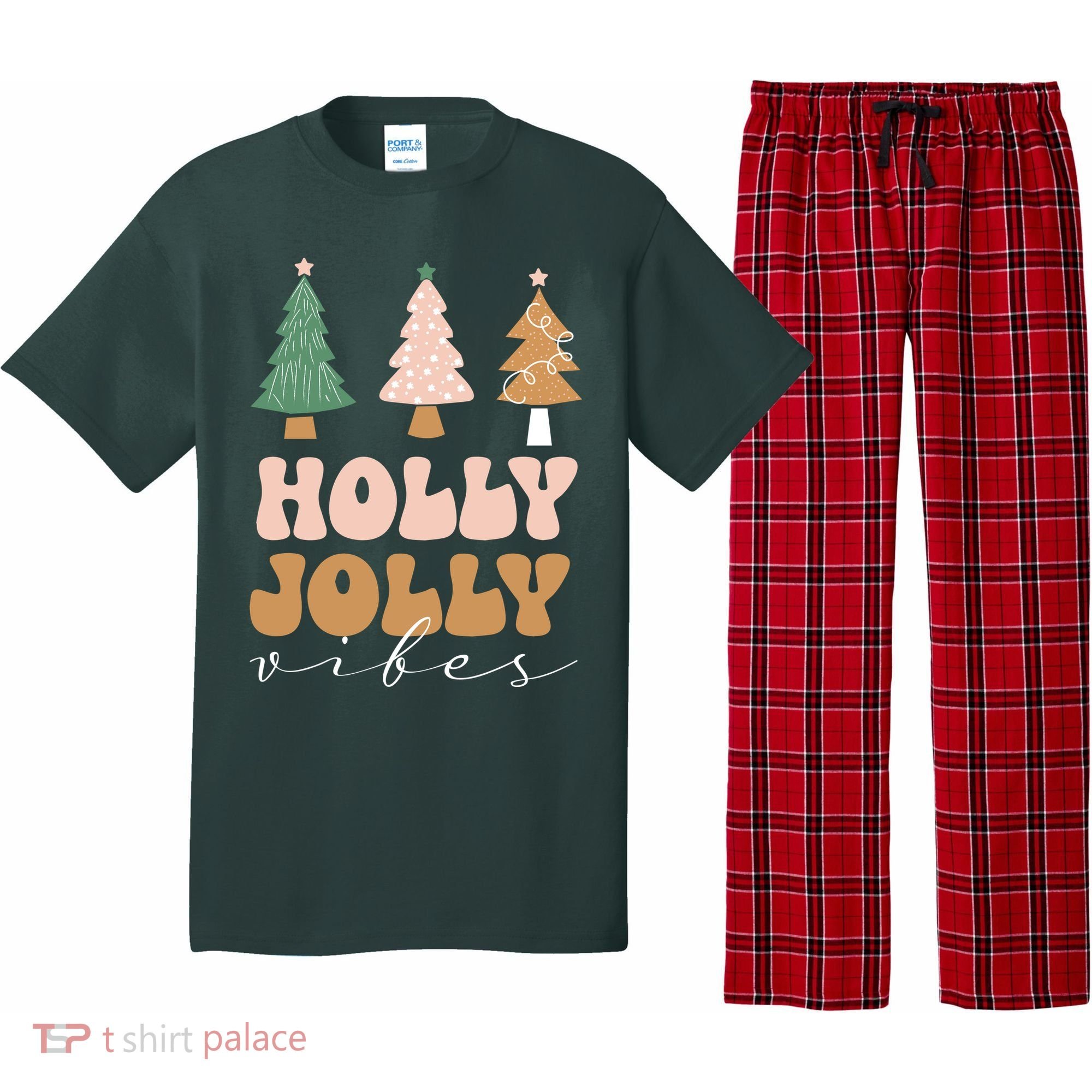 Holly Jolly Vibes Retro Groovy Pajama Set