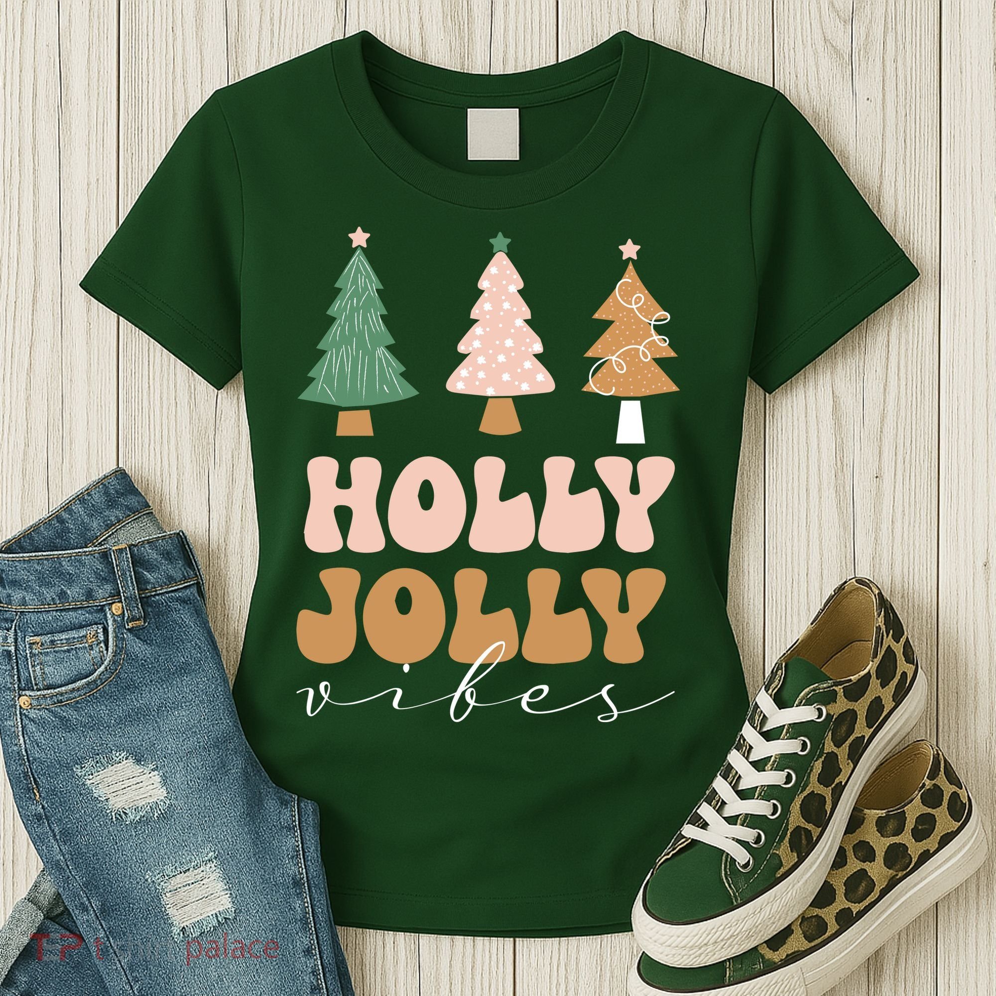 Holly Jolly Vibes Retro Groovy Women's T-Shirt