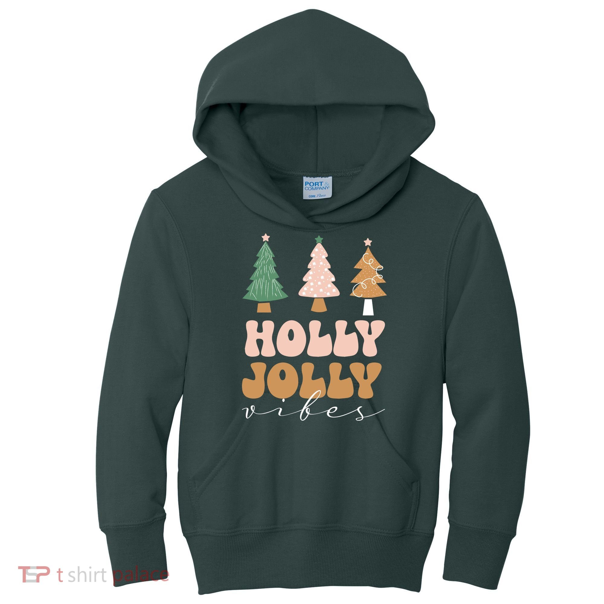 Holly Jolly Vibes Retro Groovy Kids Hoodie