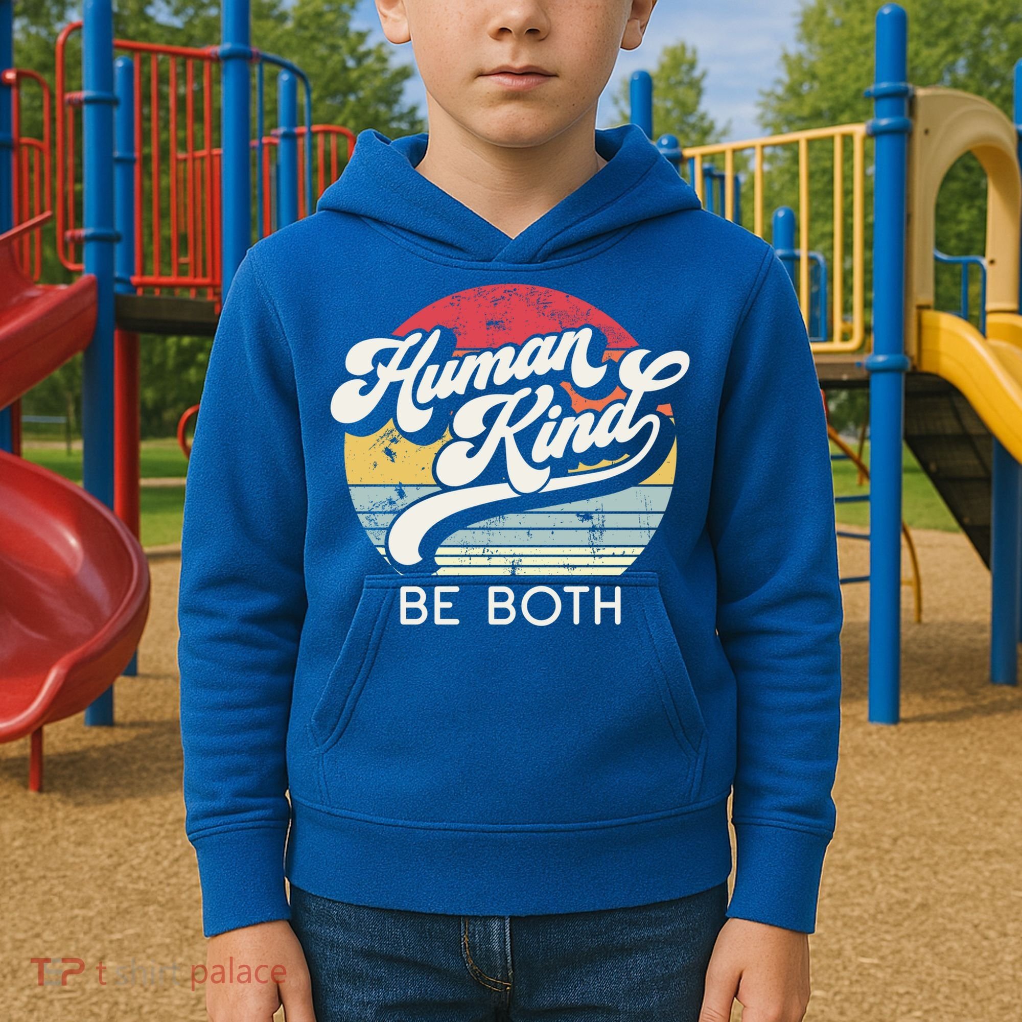 Human Kind Be Both Equality Kindness Humankind Retro Funny Gift Kids Hoodie