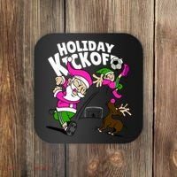 Holiday Kickoff Christmas Santa Elf Reindeer Funny Soccer Coaster thumb 0
