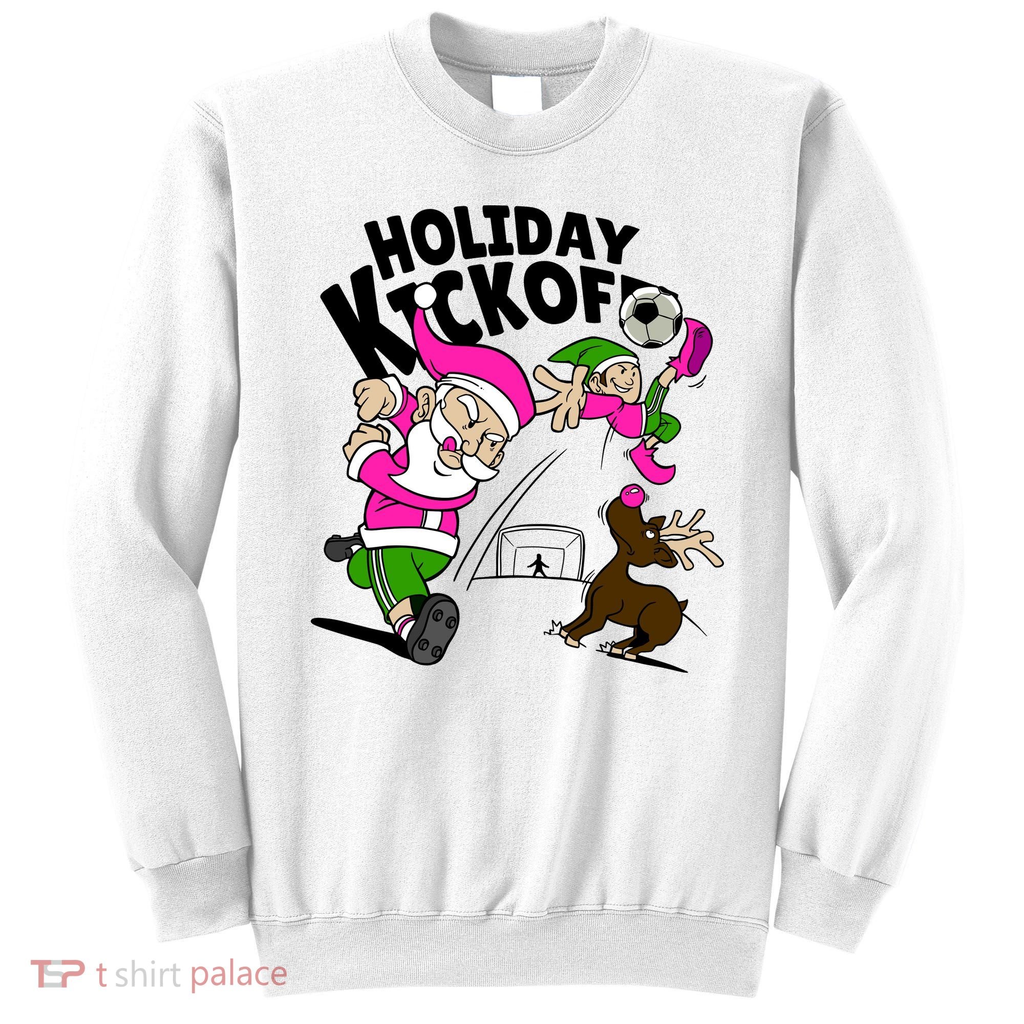 Holiday Kickoff Christmas Santa Elf Reindeer Funny Soccer Sweatshirt