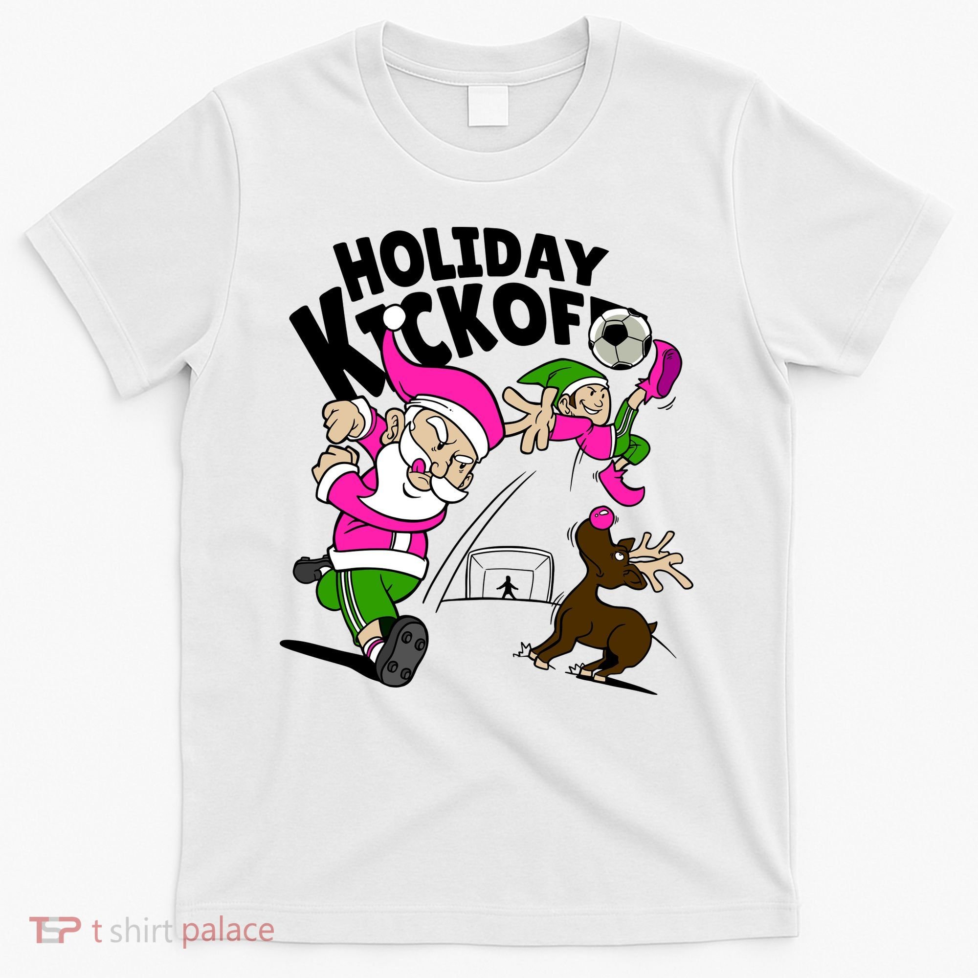 Holiday Kickoff Christmas Santa Elf Reindeer Funny Soccer T-Shirt