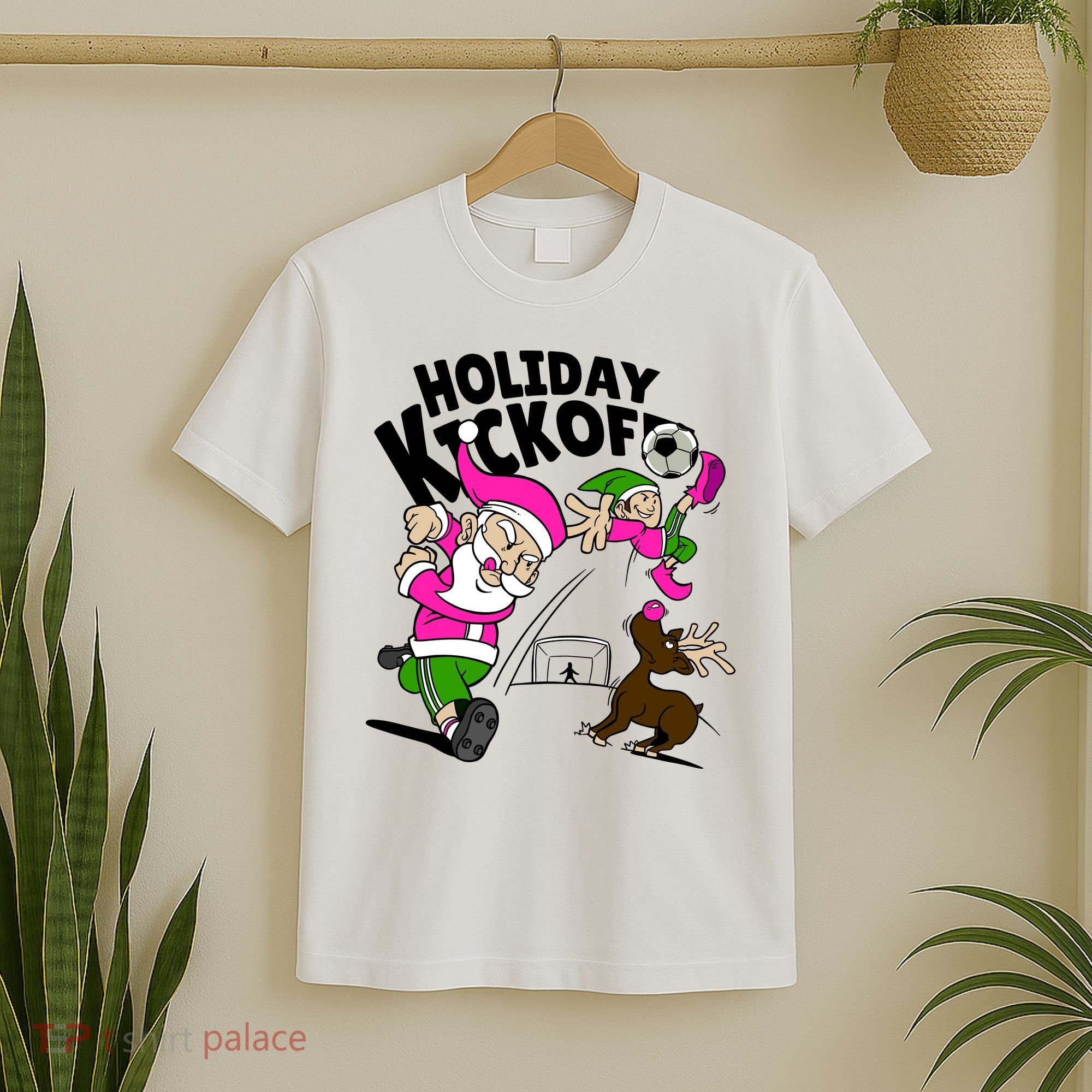 Holiday Kickoff Christmas Santa Elf Reindeer Funny Soccer T-Shirt