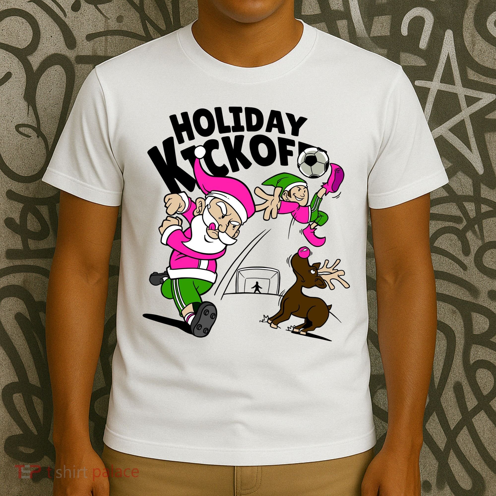 Holiday Kickoff Christmas Santa Elf Reindeer Funny Soccer T-Shirt