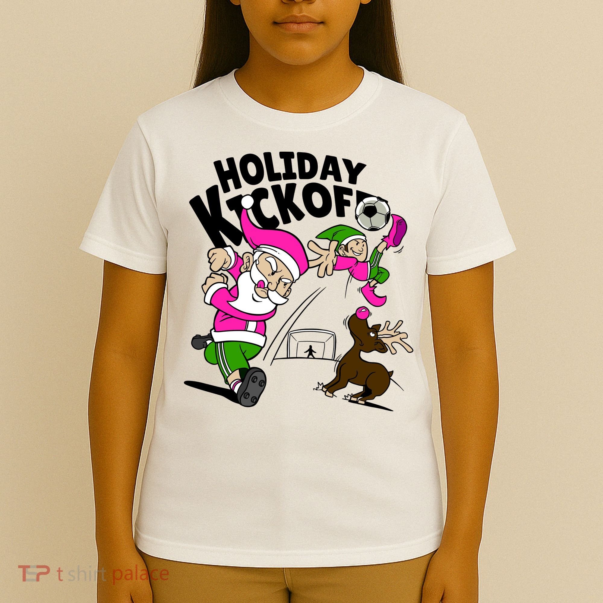 Holiday Kickoff Christmas Santa Elf Reindeer Funny Soccer T-Shirt