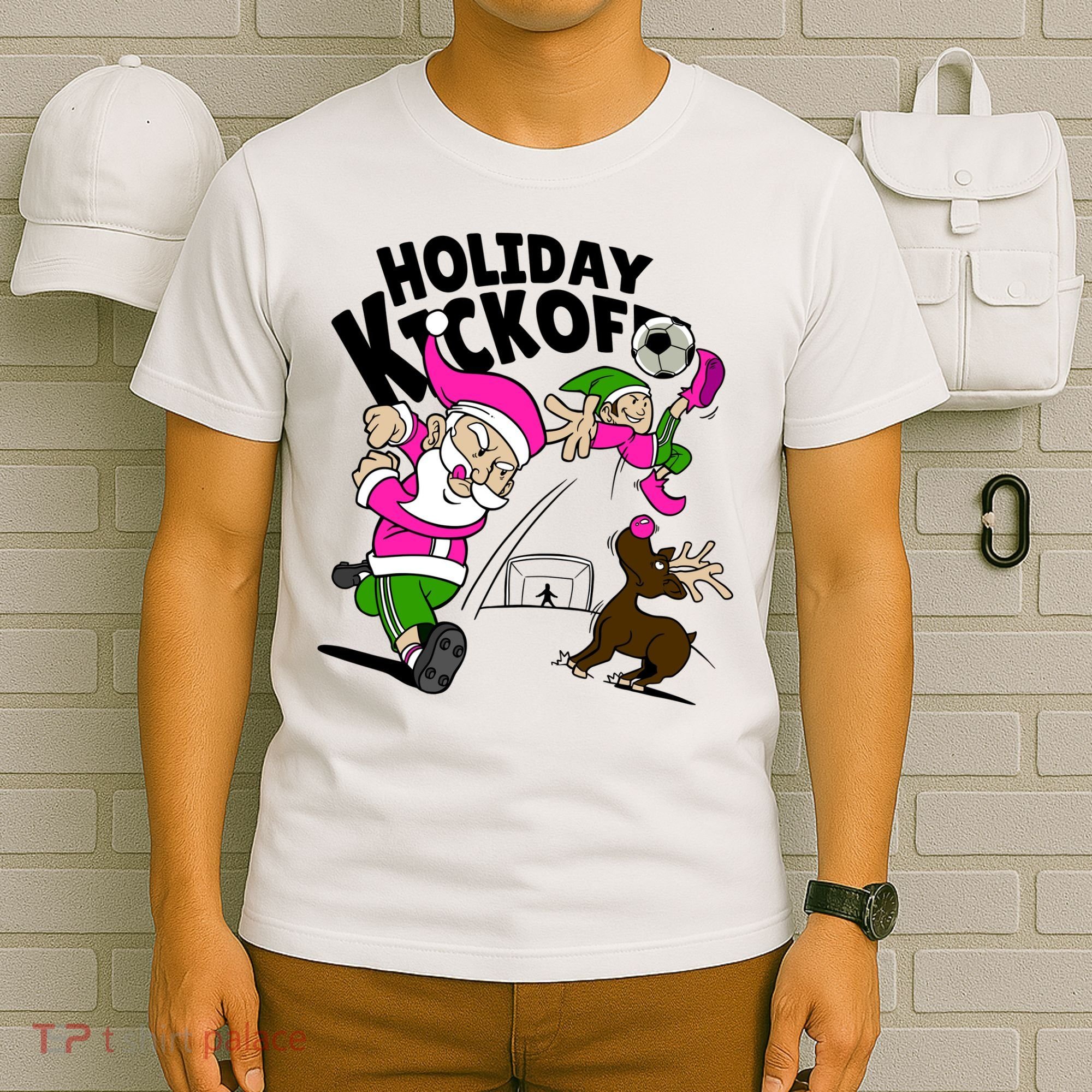 Holiday Kickoff Christmas Santa Elf Reindeer Funny Soccer T-Shirt