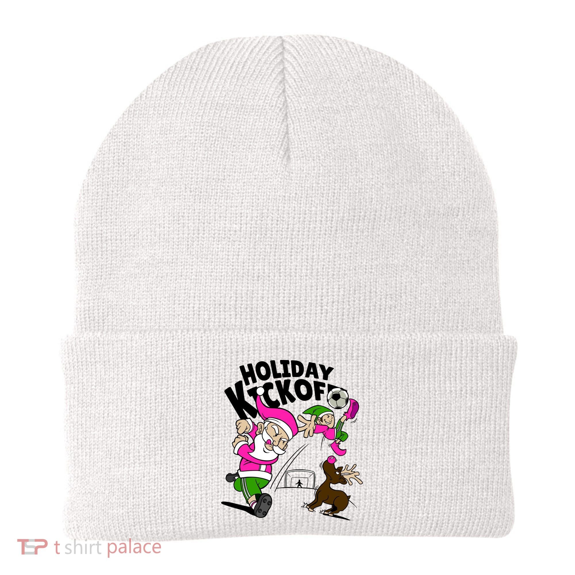 Holiday Kickoff Christmas Santa Elf Reindeer Funny Soccer Beanie