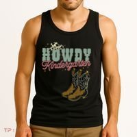 Howdy Kindergarten Cowgirl Cowboy Teacher Kindergarten Tank Top thumb 3