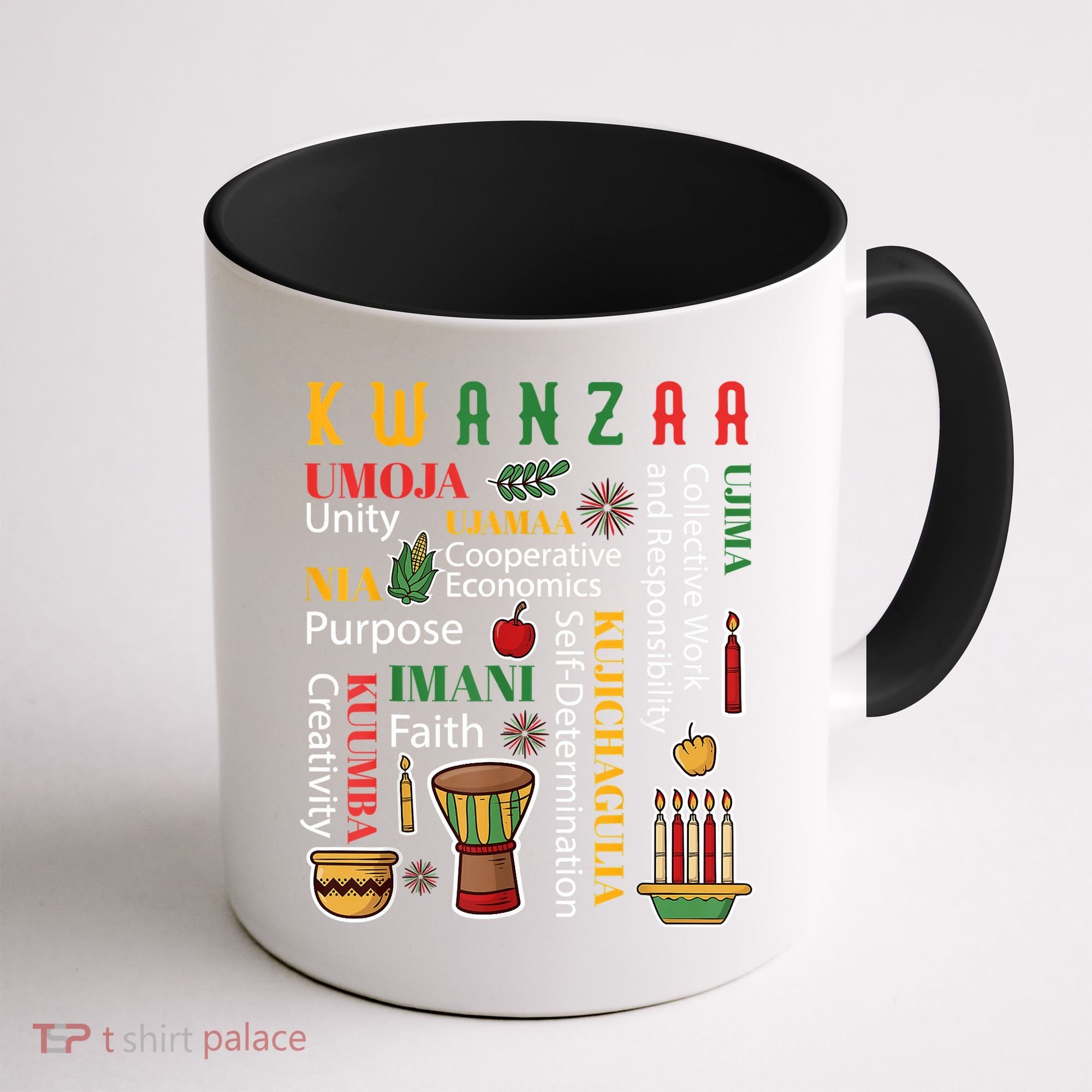 Happy Kwanzaa Drum Kinara Seven Candles Africa Celebration Coffee Mug