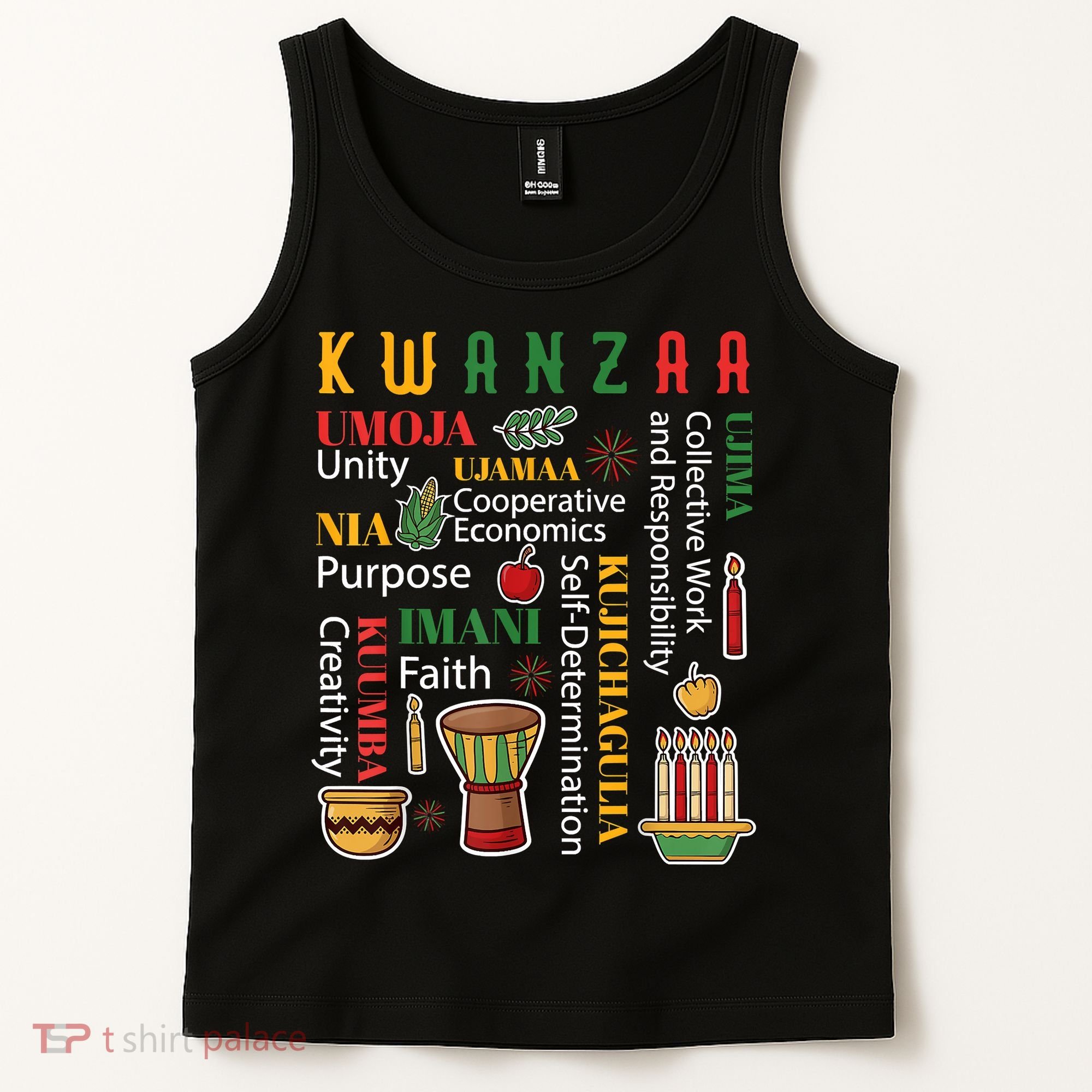 Happy Kwanzaa Drum Kinara Seven Candles Africa Celebration Tank Top