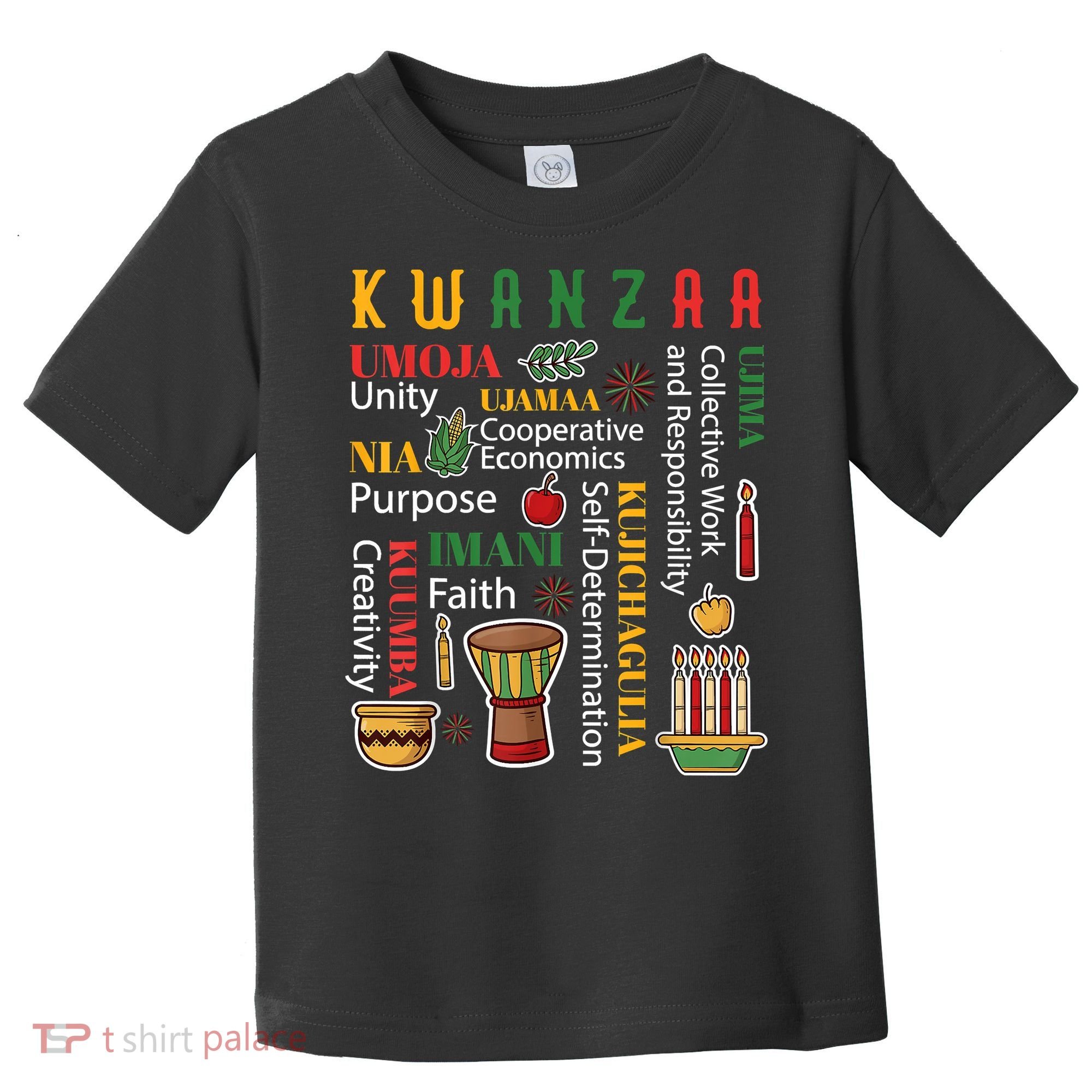 Happy Kwanzaa Drum Kinara Seven Candles Africa Celebration Toddler T-Shirt