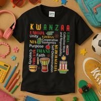 Happy Kwanzaa Drum Kinara Seven Candles Africa Celebration Kids T-Shirt thumb 3