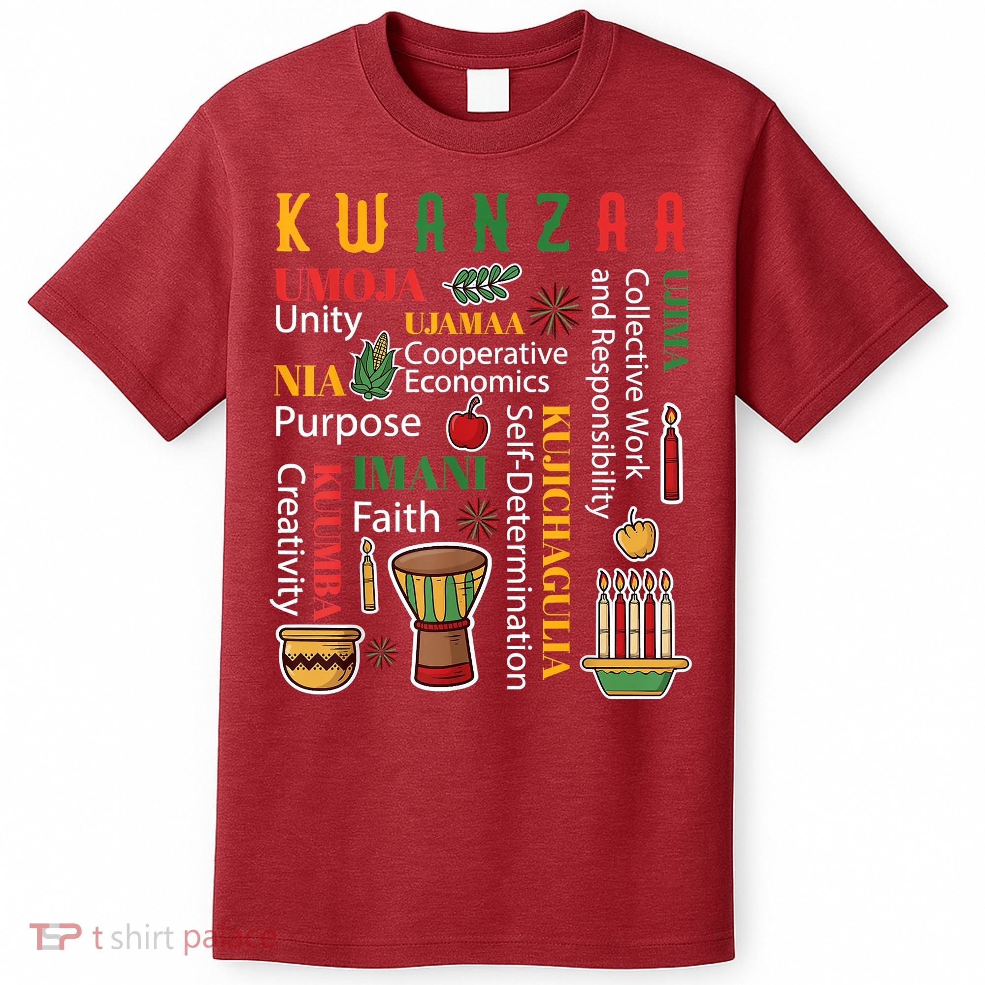Happy Kwanzaa Drum Kinara Seven Candles Africa Celebration T-Shirt