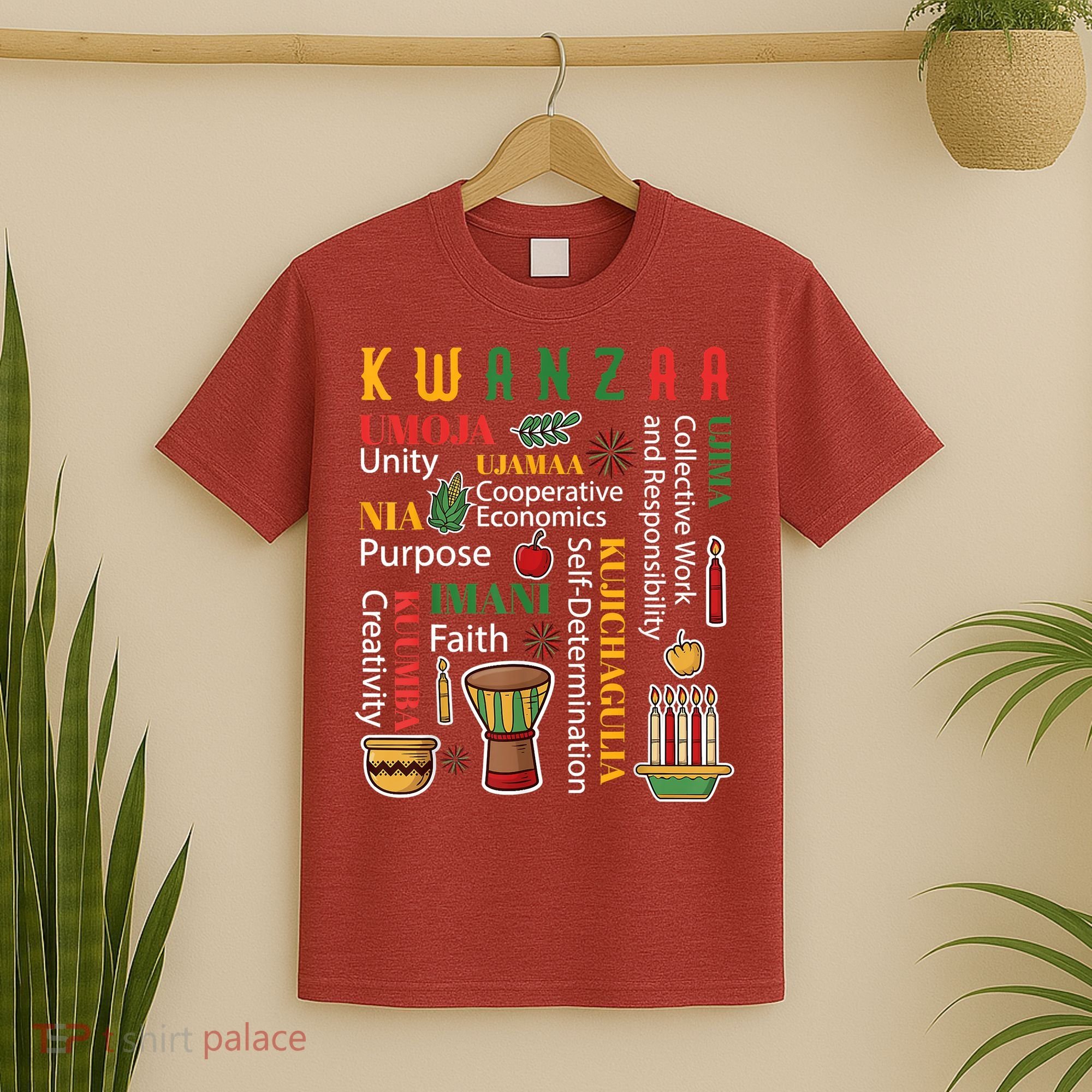 Happy Kwanzaa Drum Kinara Seven Candles Africa Celebration T-Shirt