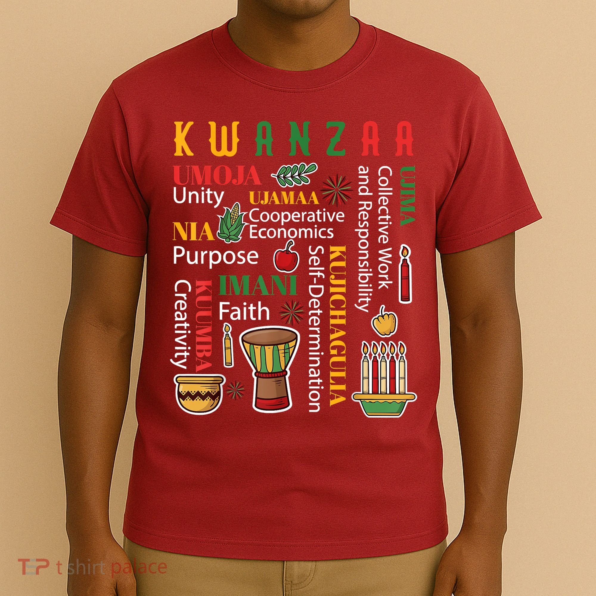 Happy Kwanzaa Drum Kinara Seven Candles Africa Celebration T-Shirt