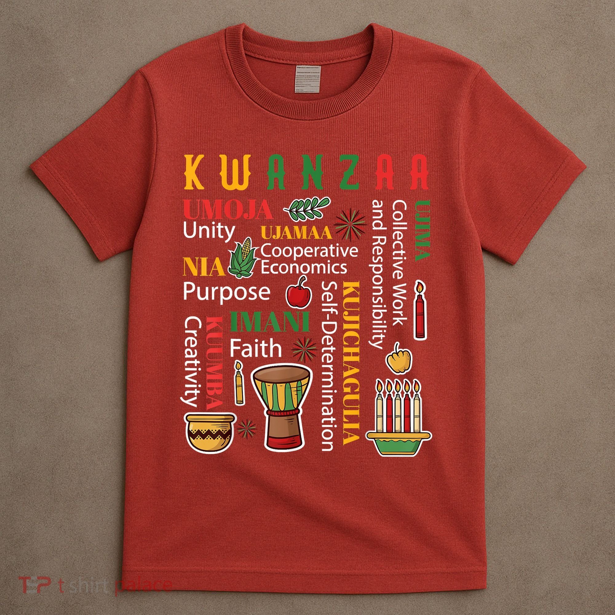 Happy Kwanzaa Drum Kinara Seven Candles Africa Celebration T-Shirt
