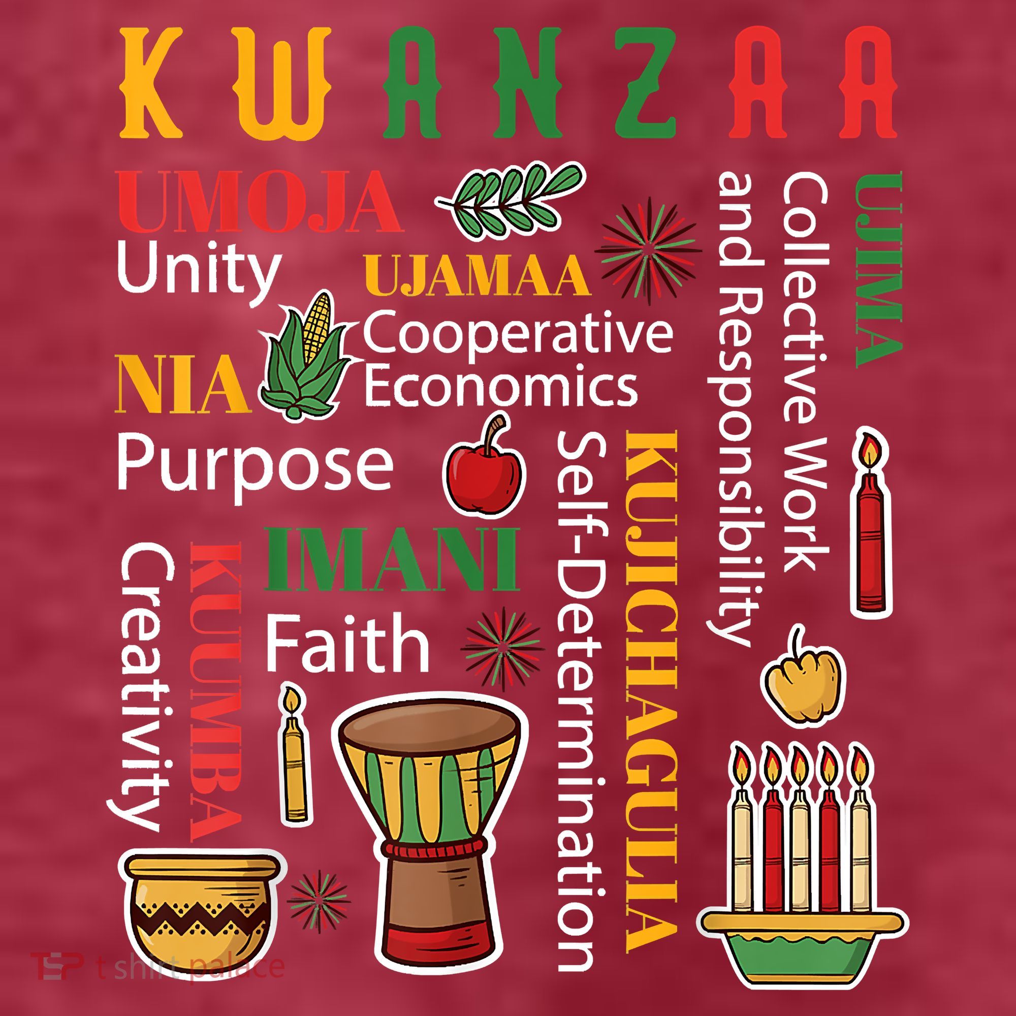 Happy Kwanzaa Drum Kinara Seven Candles Africa Celebration T-Shirt