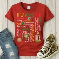Happy Kwanzaa Drum Kinara Seven Candles Africa Celebration Women's T-Shirt thumb 3