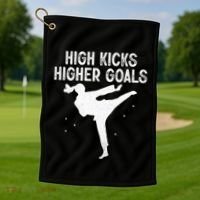 High Kicks Higher Goals Taekwondo Martial Arts Tkd Gift Golf Towel thumb 1