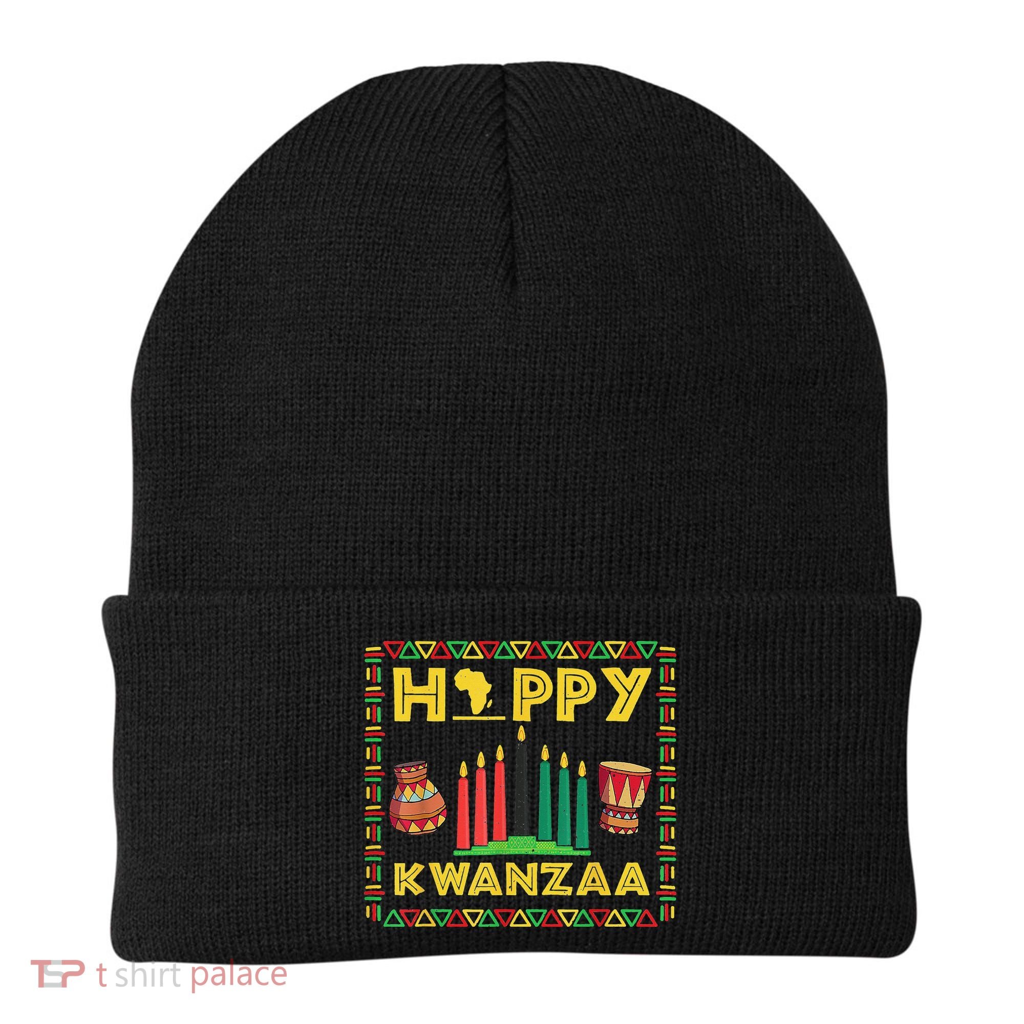 Happy Kwanzaa Kinara Candles Principles African American Beanie