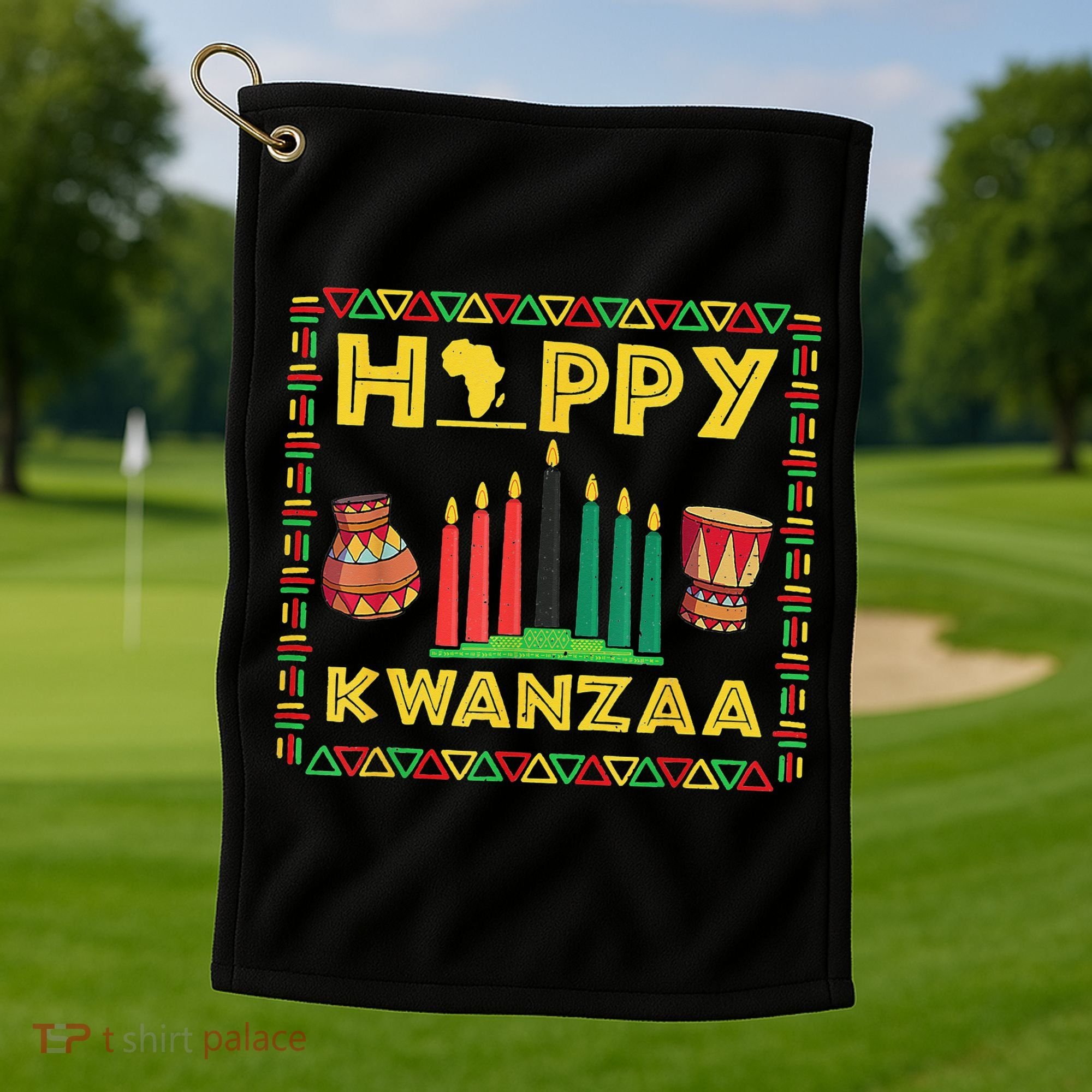 Happy Kwanzaa Kinara Candles Principles African American Golf Towel