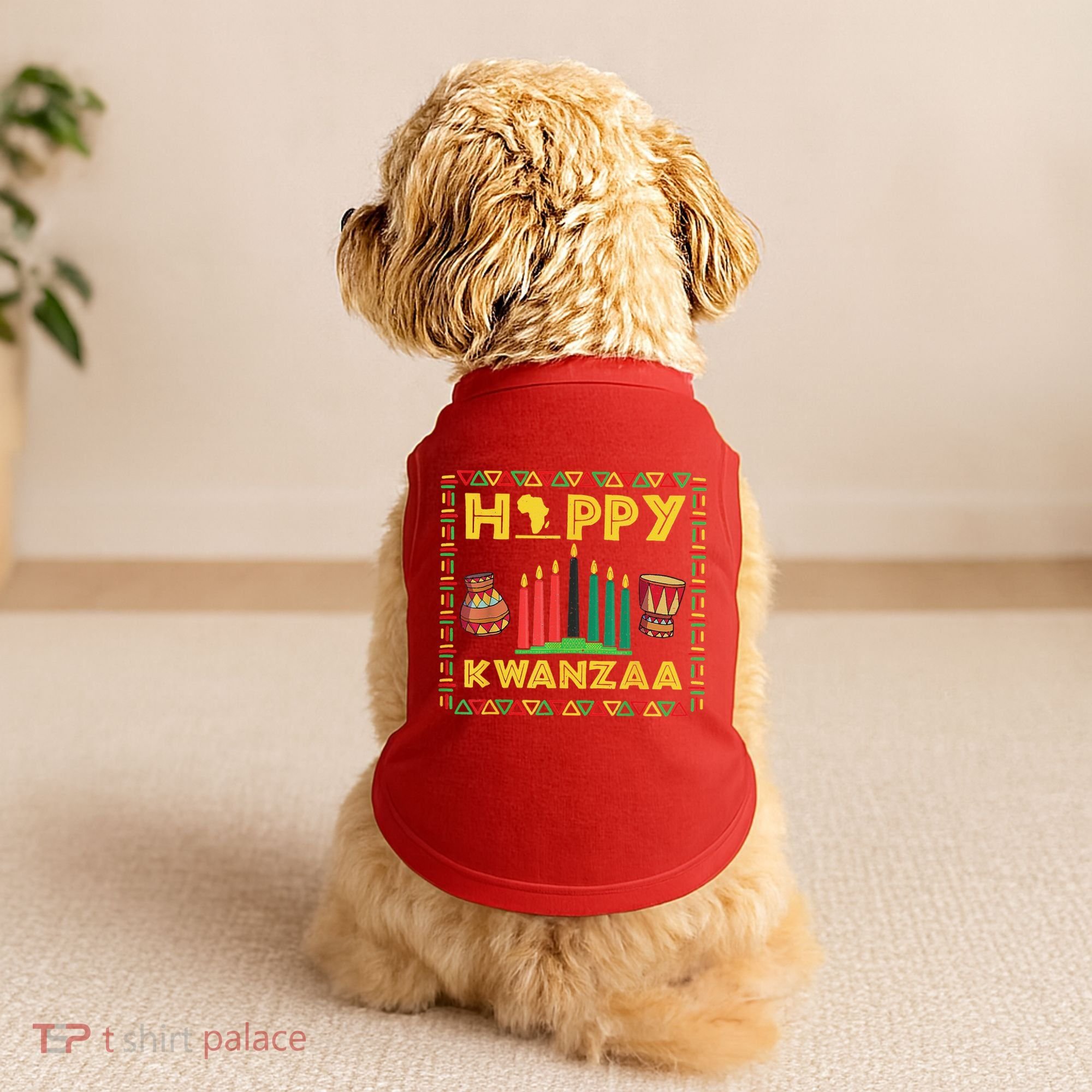 Happy Kwanzaa Kinara Candles Principles African American Doggie Tank