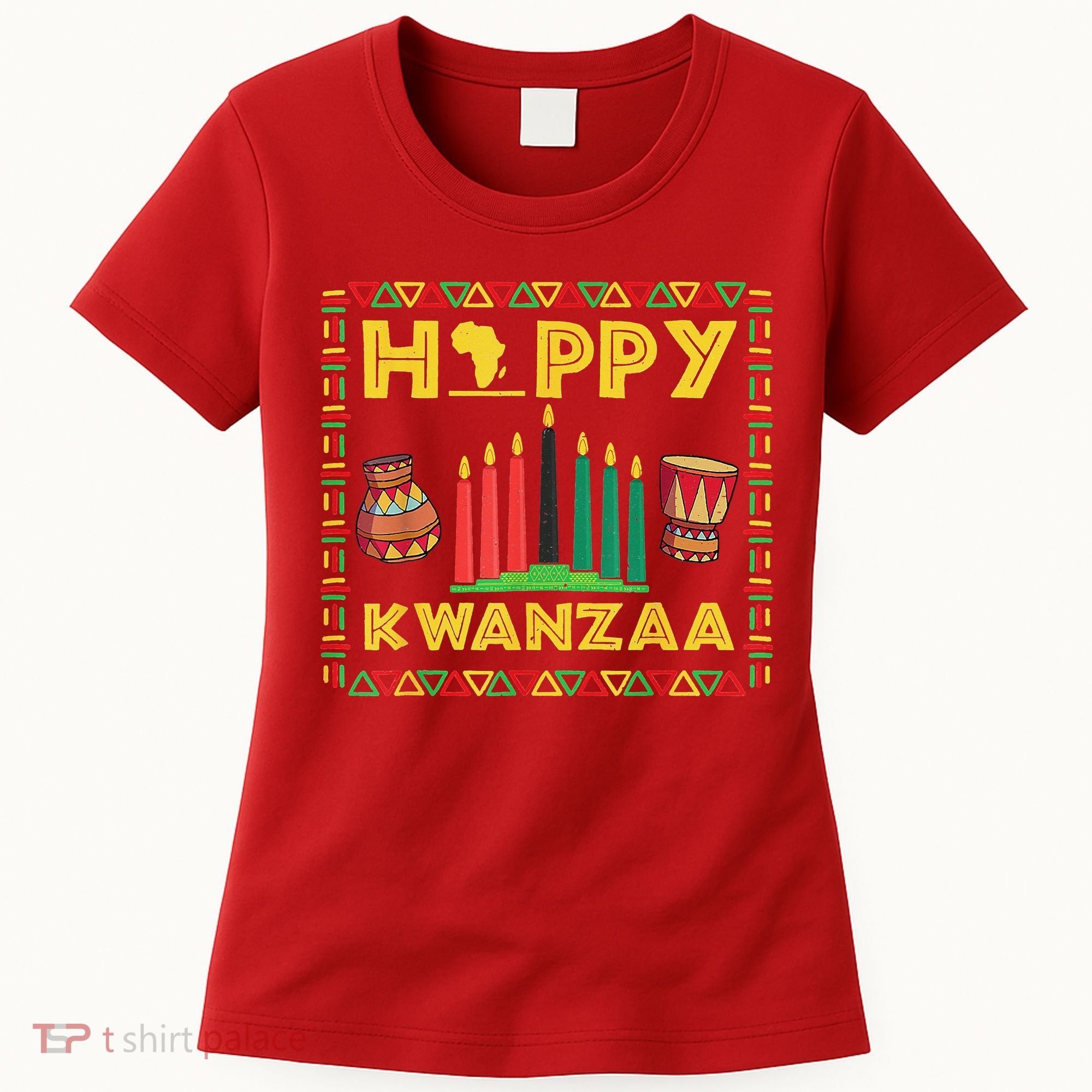 Happy Kwanzaa Kinara Candles Principles African American Women's T-Shirt