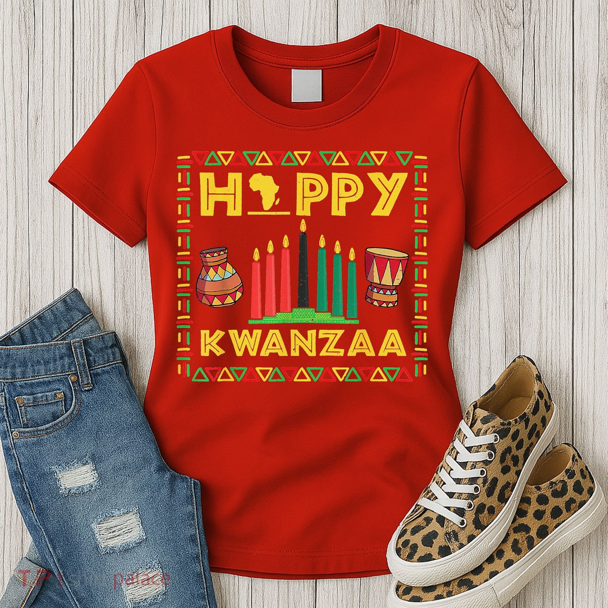 Happy Kwanzaa Kinara Candles Principles African American Women's T-Shirt
