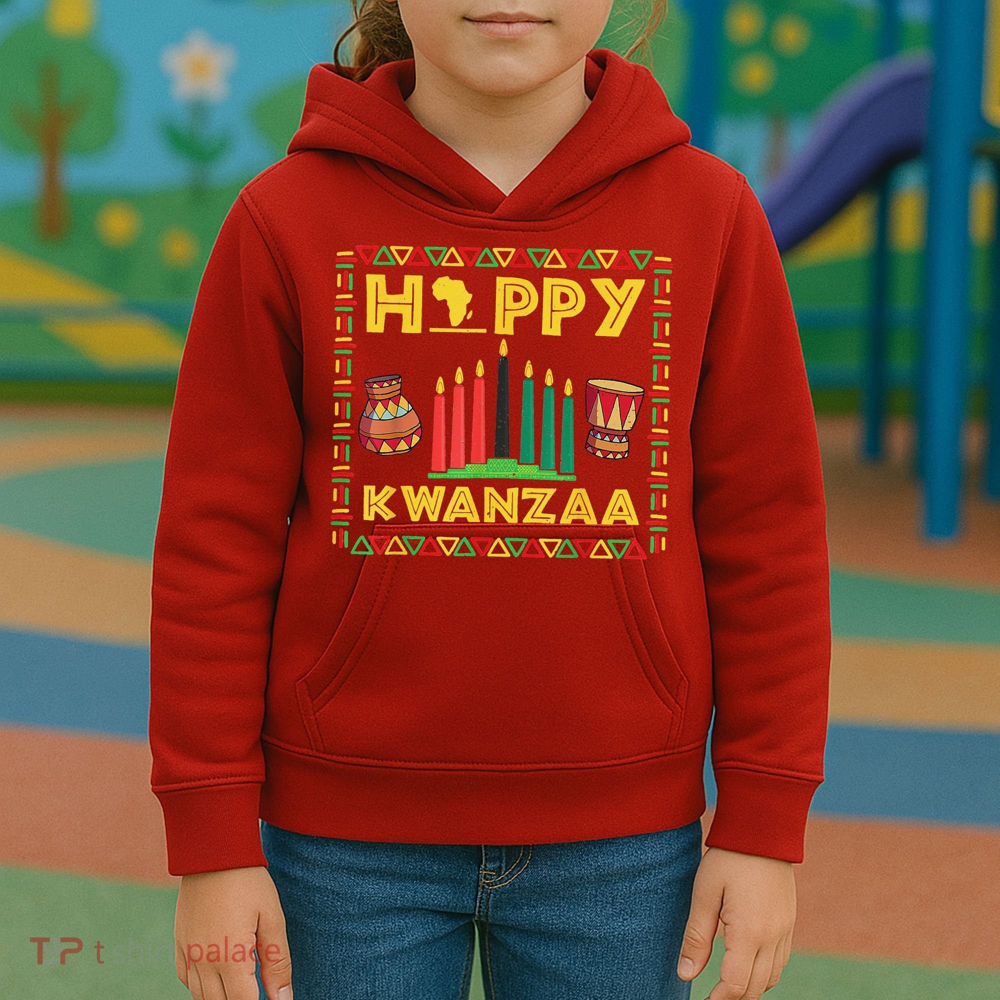 Happy Kwanzaa Kinara Candles Principles African American Kids Hoodie