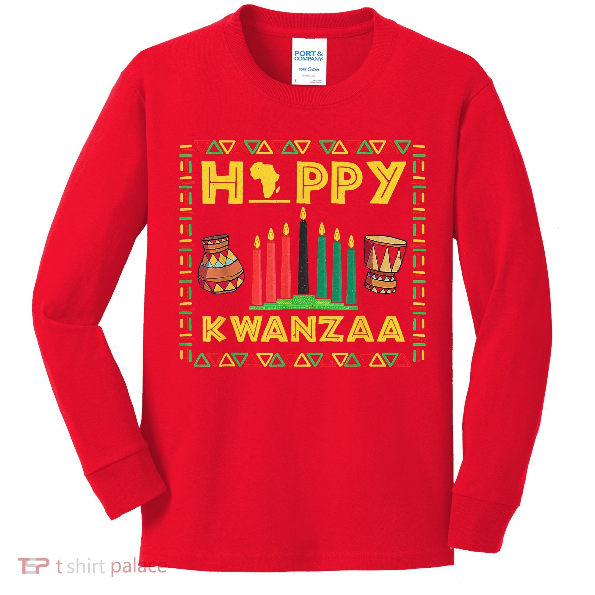 Happy Kwanzaa Kinara Candles Principles African American Kids Long Sleeve Shirt