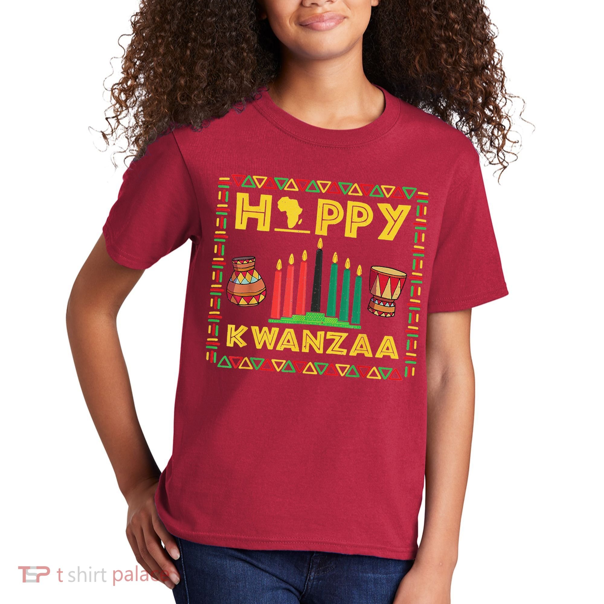 Happy Kwanzaa Kinara Candles Principles African American Kids T-Shirt
