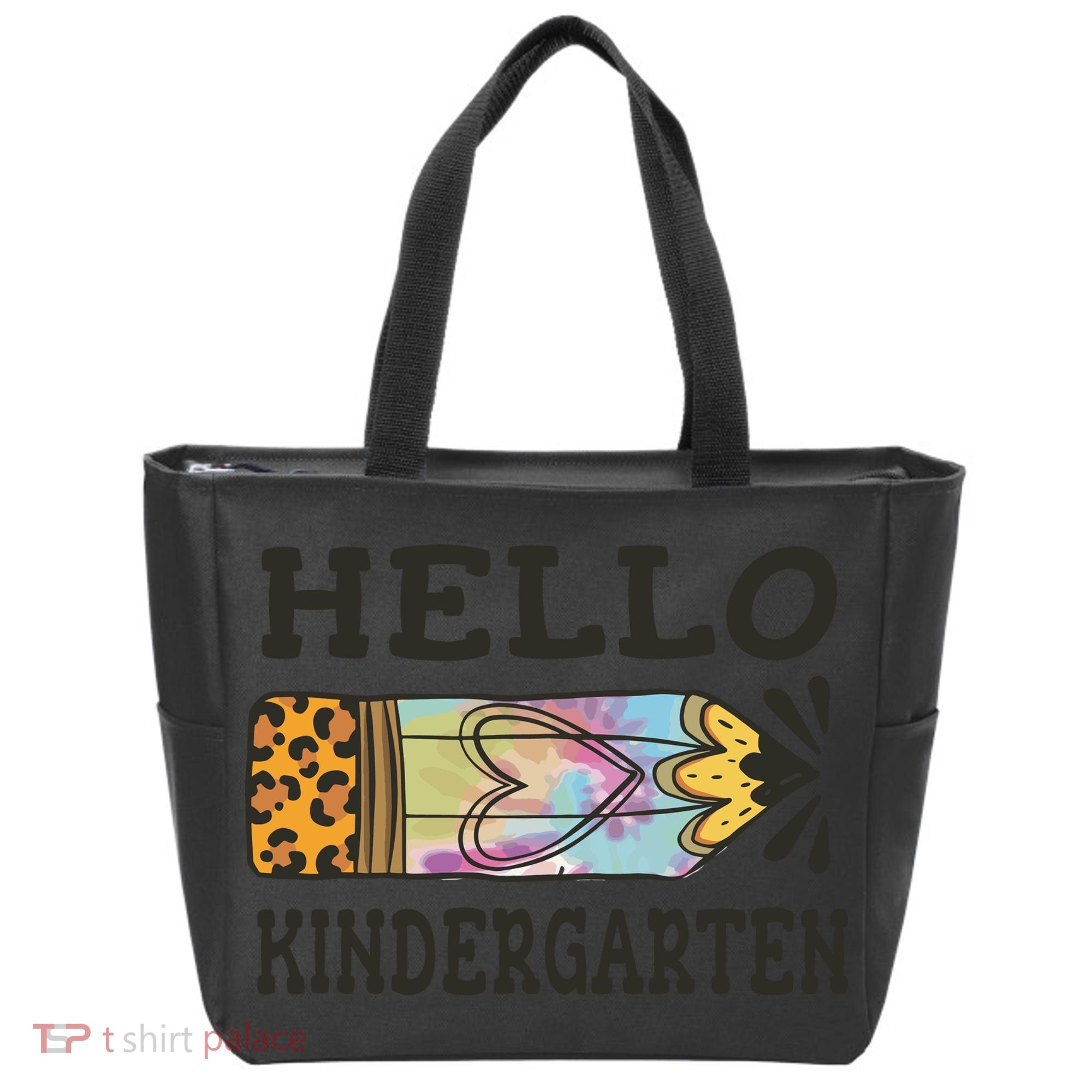 Hello Kindergarten Leopard Tie Dye Pencil Tote Bag