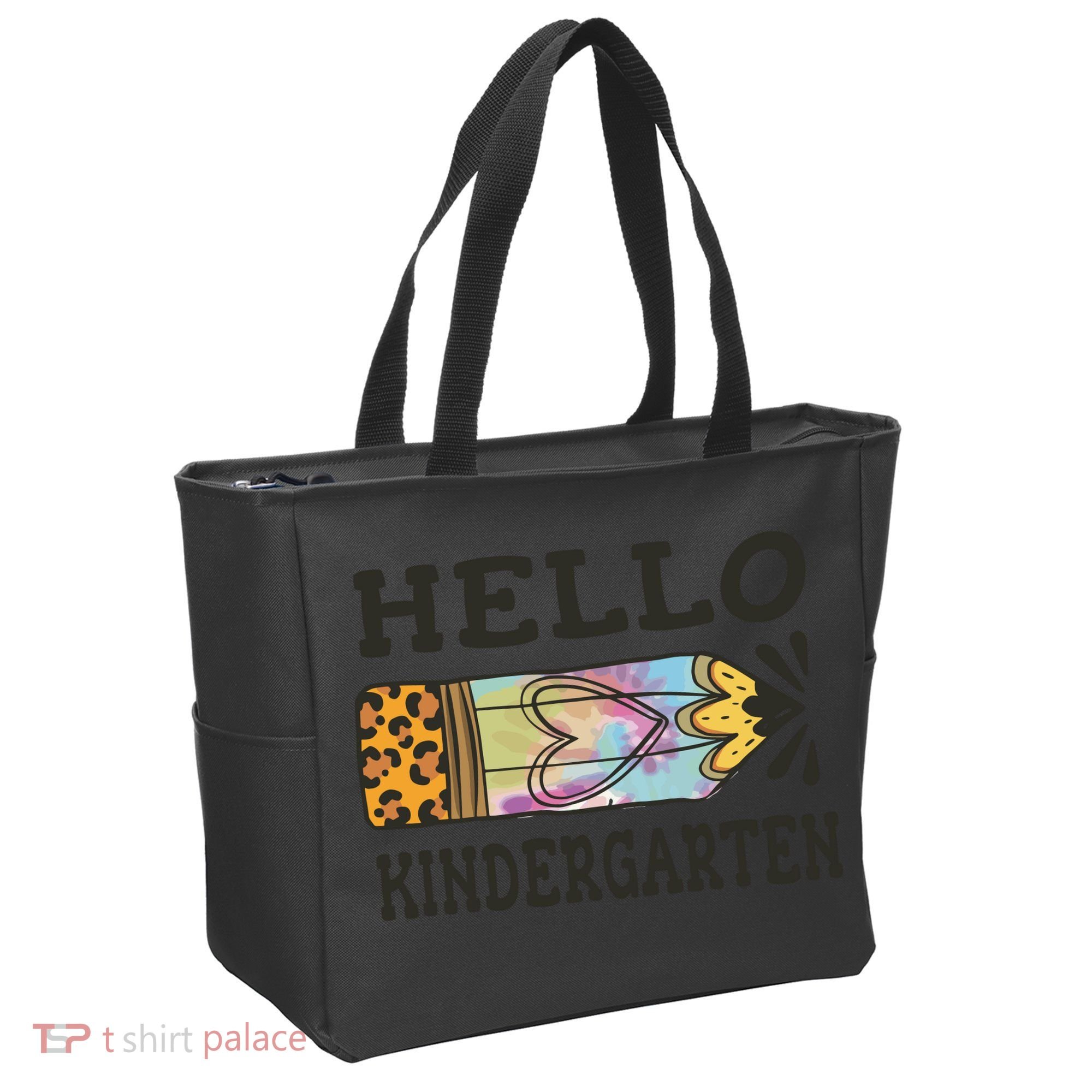 Hello Kindergarten Leopard Tie Dye Pencil Tote Bag