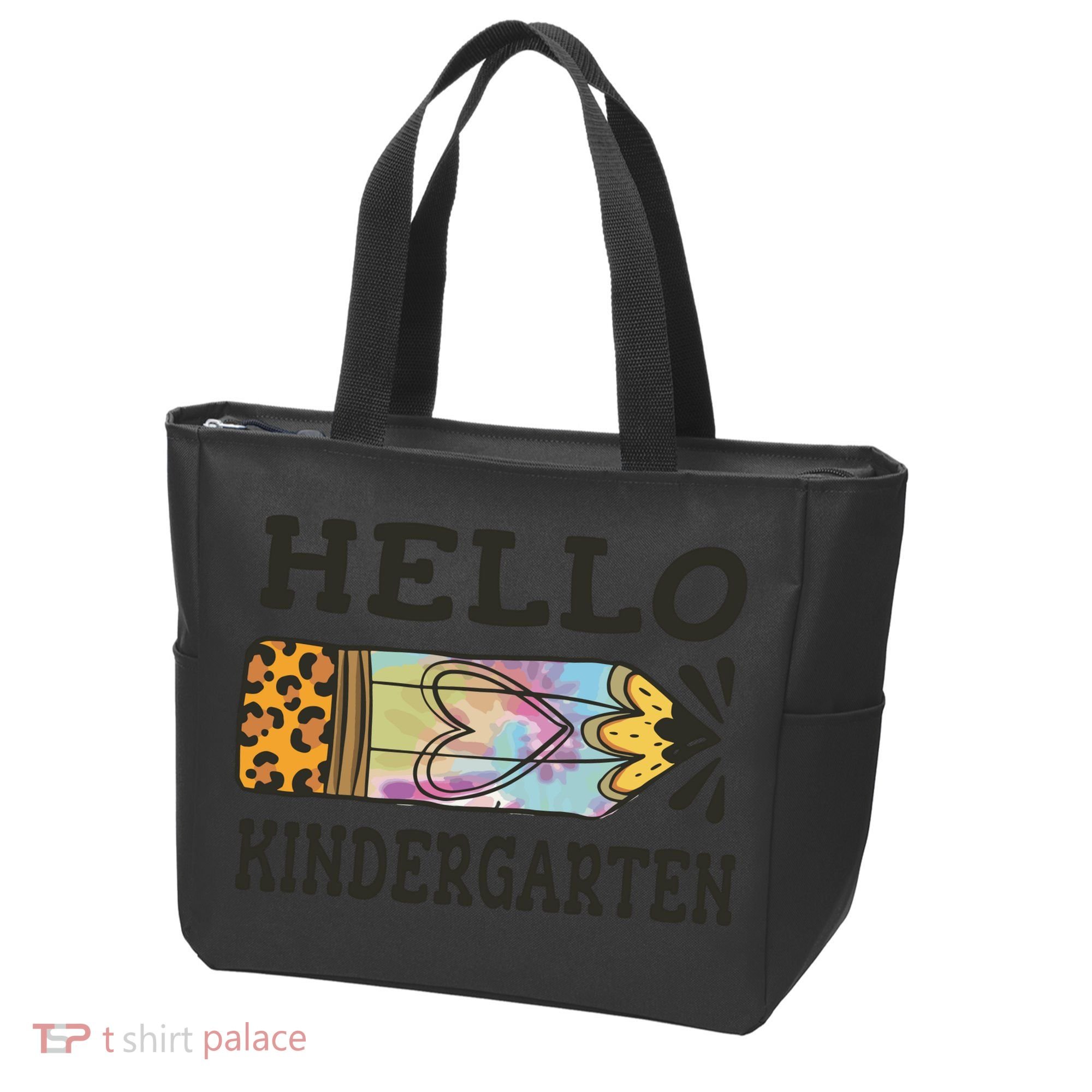 Hello Kindergarten Leopard Tie Dye Pencil Tote Bag
