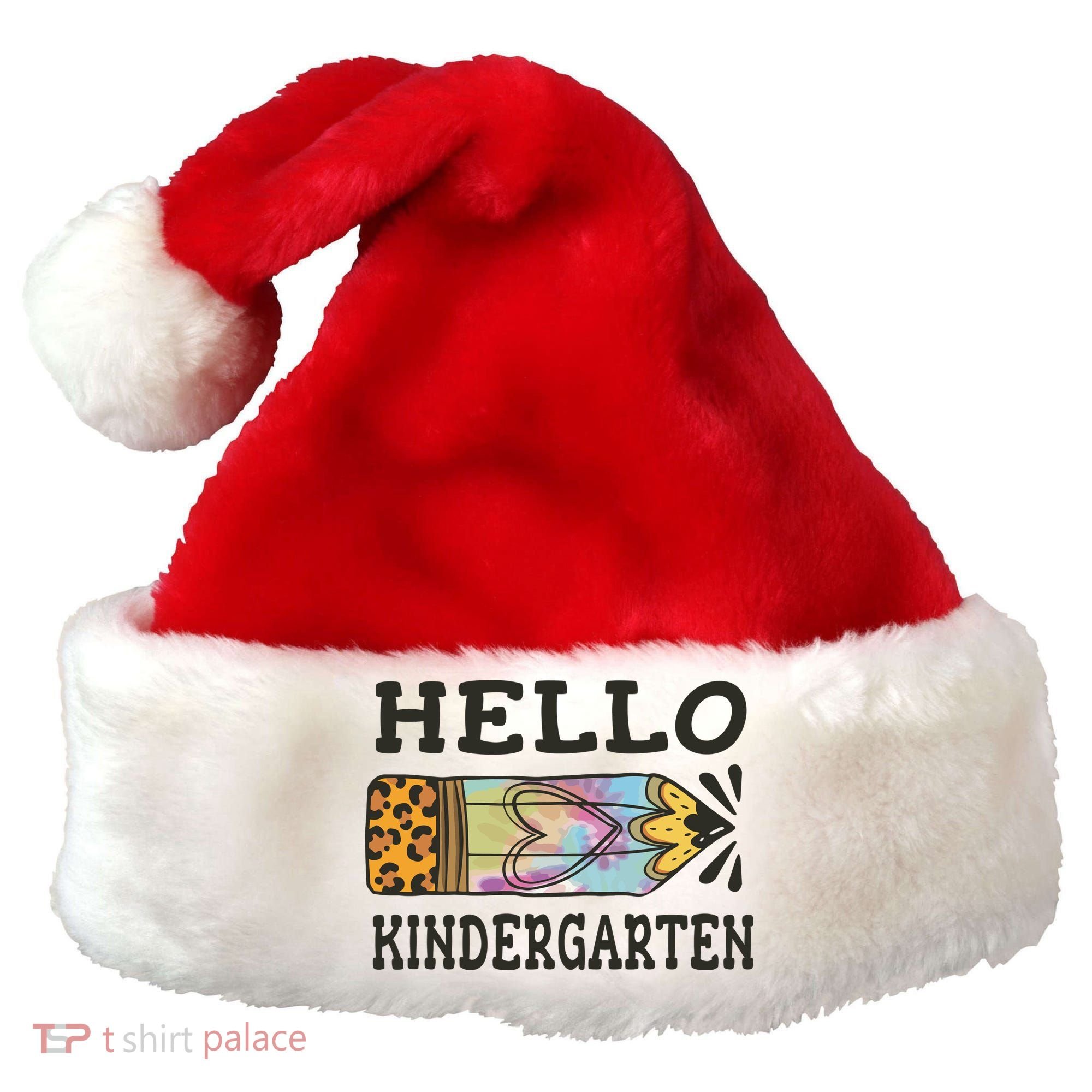 Hello Kindergarten Leopard Tie Dye Pencil Santa Hat